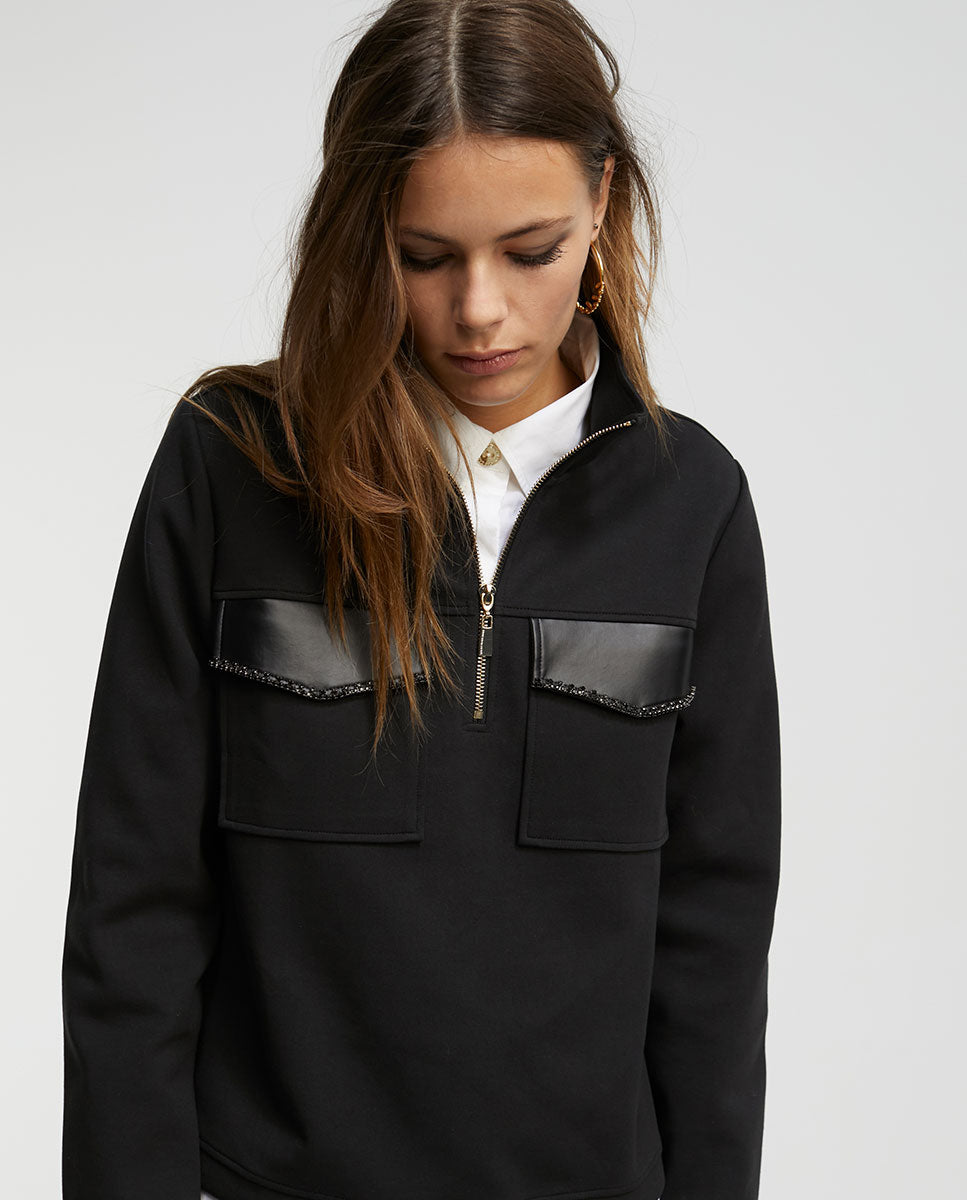 Sweatshirt with diamanté detail-LF2411002-BLACK