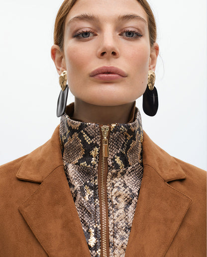 Faux Suede Blazer with Snake Effect Vest