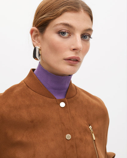 Suede Bomber Jacket with Pocket Detail
