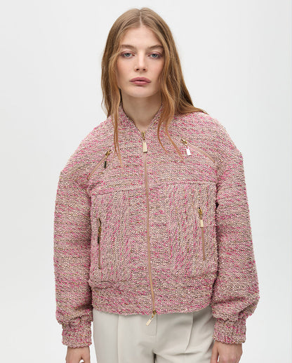 Tweed Pocket Zipper Bomber Jacket