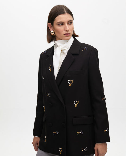 Embroidered Blazer with Jewelry Detail