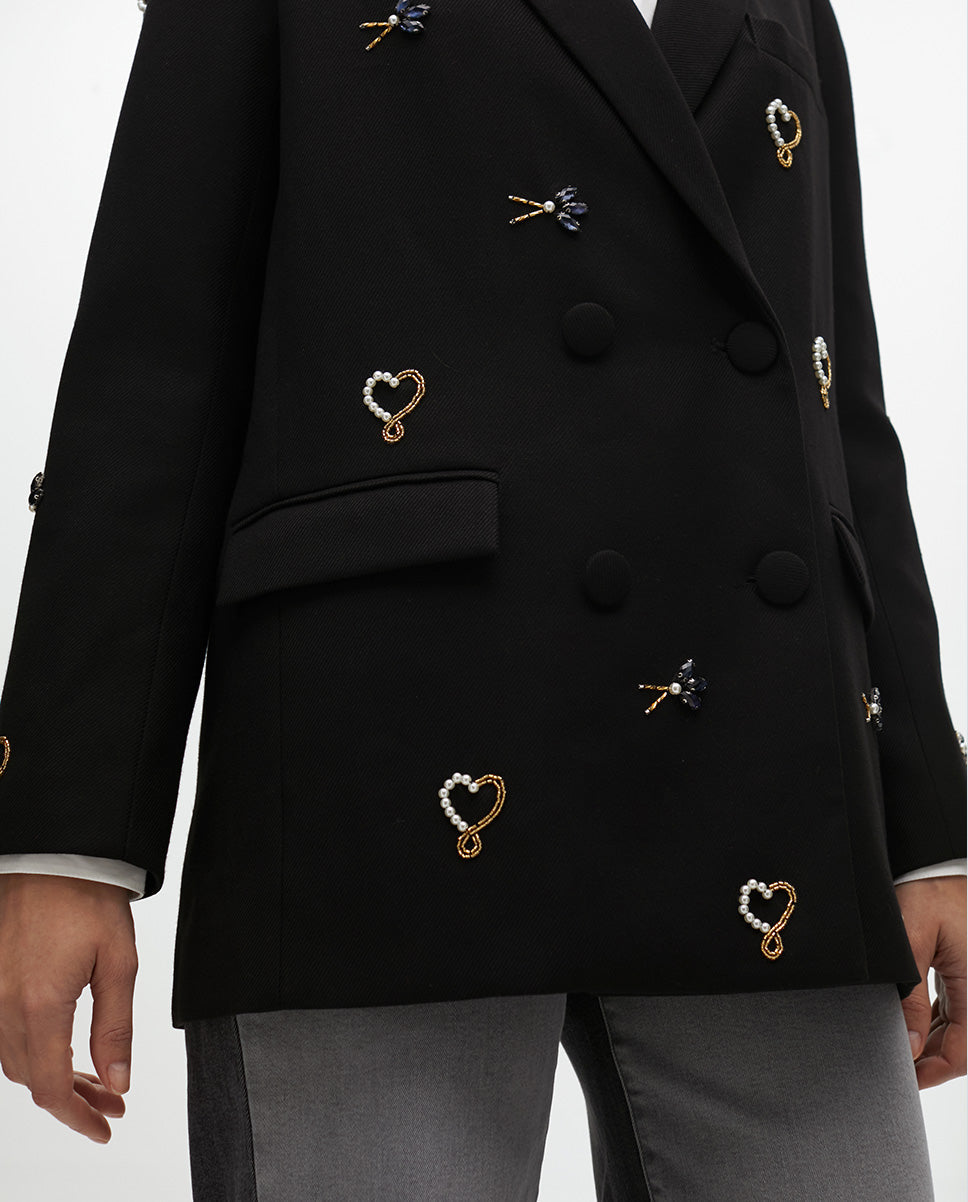 Embroidered Blazer with Jewelry Detail