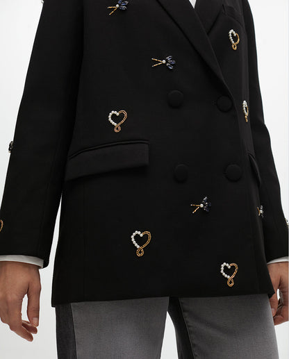 Embroidered Blazer with Jewelry Detail