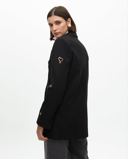 Embroidered Blazer with Jewelry Detail