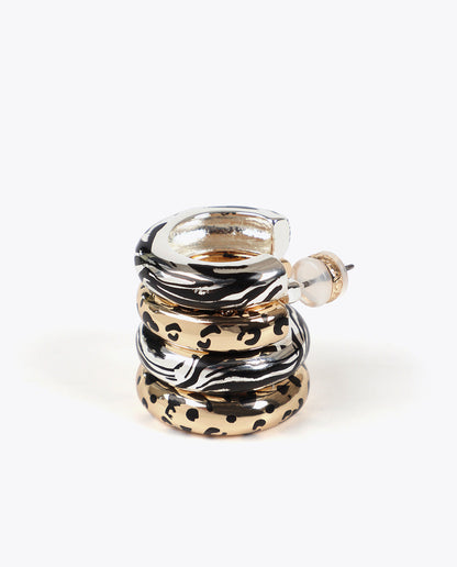 Bicolor Animal Print Double Hoop Earrings