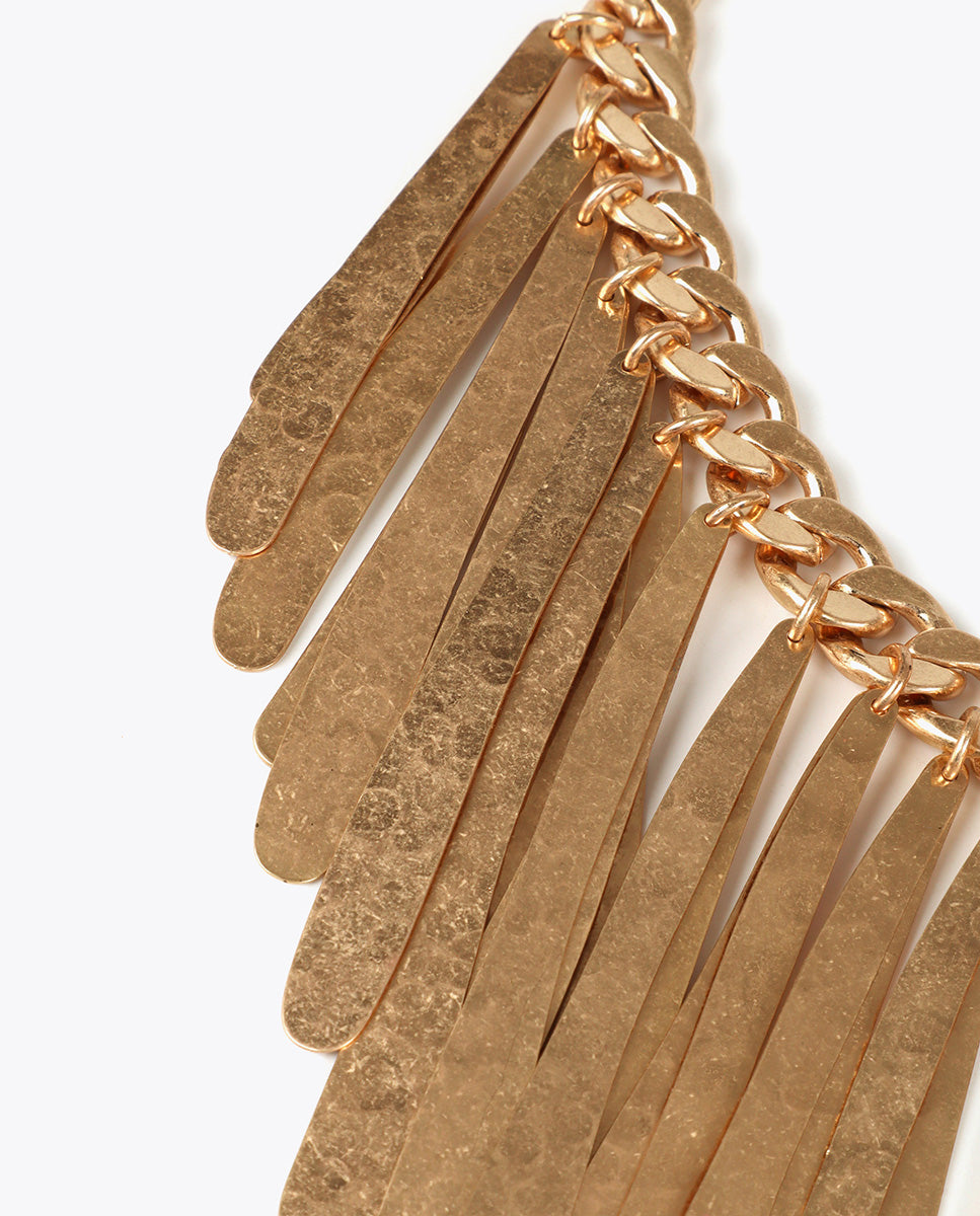 Metallic Fringe Bib Necklace