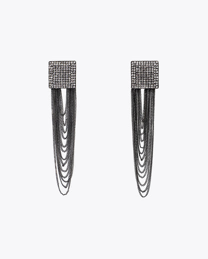 Square Crystal Tassel Earrings