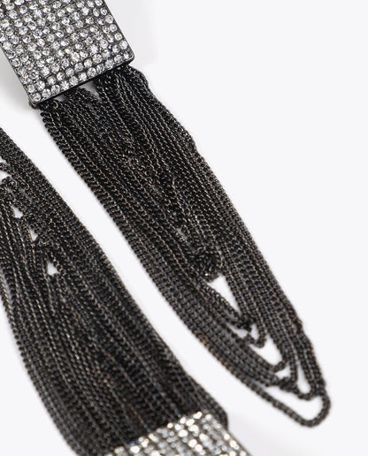 Square Crystal Tassel Earrings
