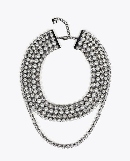 Crystal and Pearl Multi-Layer Necklace