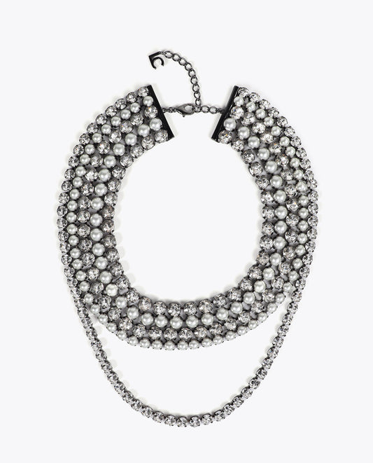 Crystal and Pearl Multi-Layer Necklace