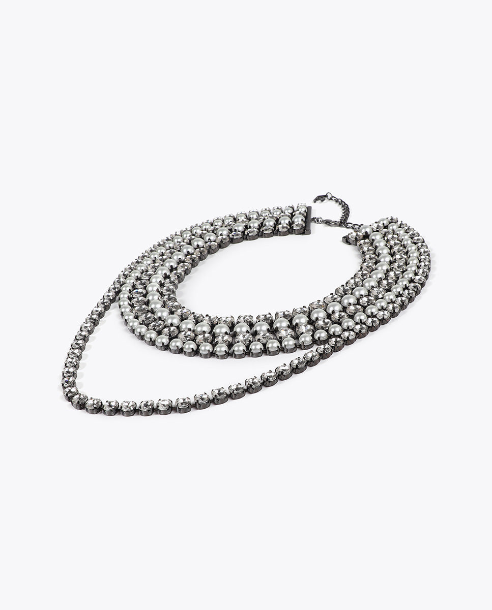 Crystal and Pearl Multi-Layer Necklace