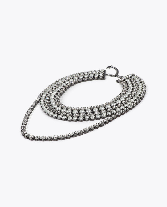 Crystal and Pearl Multi-Layer Necklace