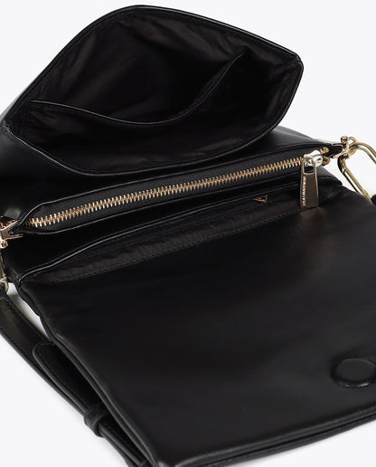 Faux Leather Crossbody with Three Compartments and Flap