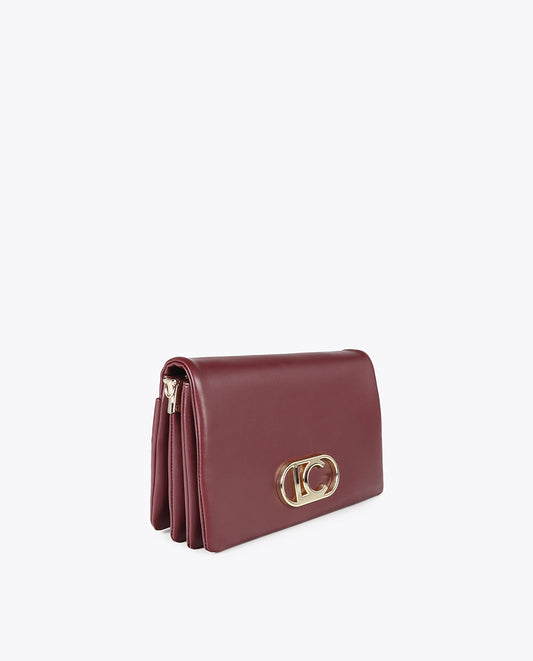 Faux Leather Crossbody with Three Compartments and Flap