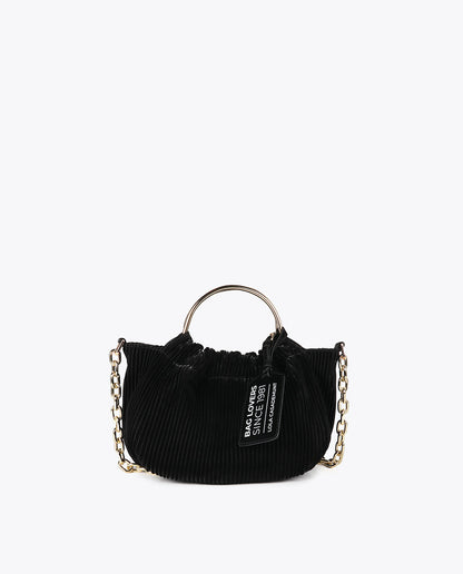 Small pleated bag with a waxed leather effect and 'bags lovers' tag