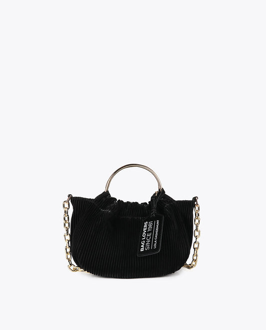 Small pleated bag with a waxed leather effect and 'bags lovers' tag