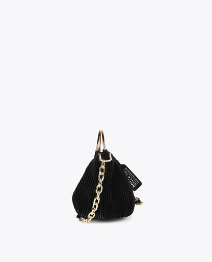 Small pleated bag with a waxed leather effect and 'bags lovers' tag