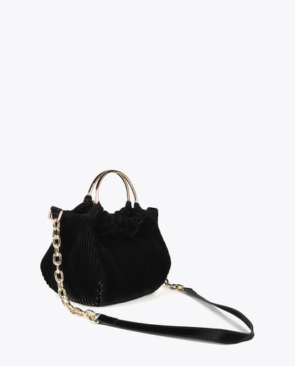Small pleated bag with a waxed leather effect and 'bags lovers' tag