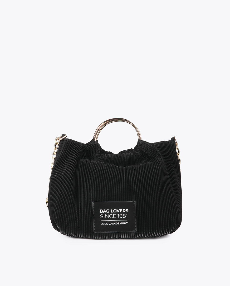 Pleated Faux Leather Effect Bag with 'bags lovers' Tag
