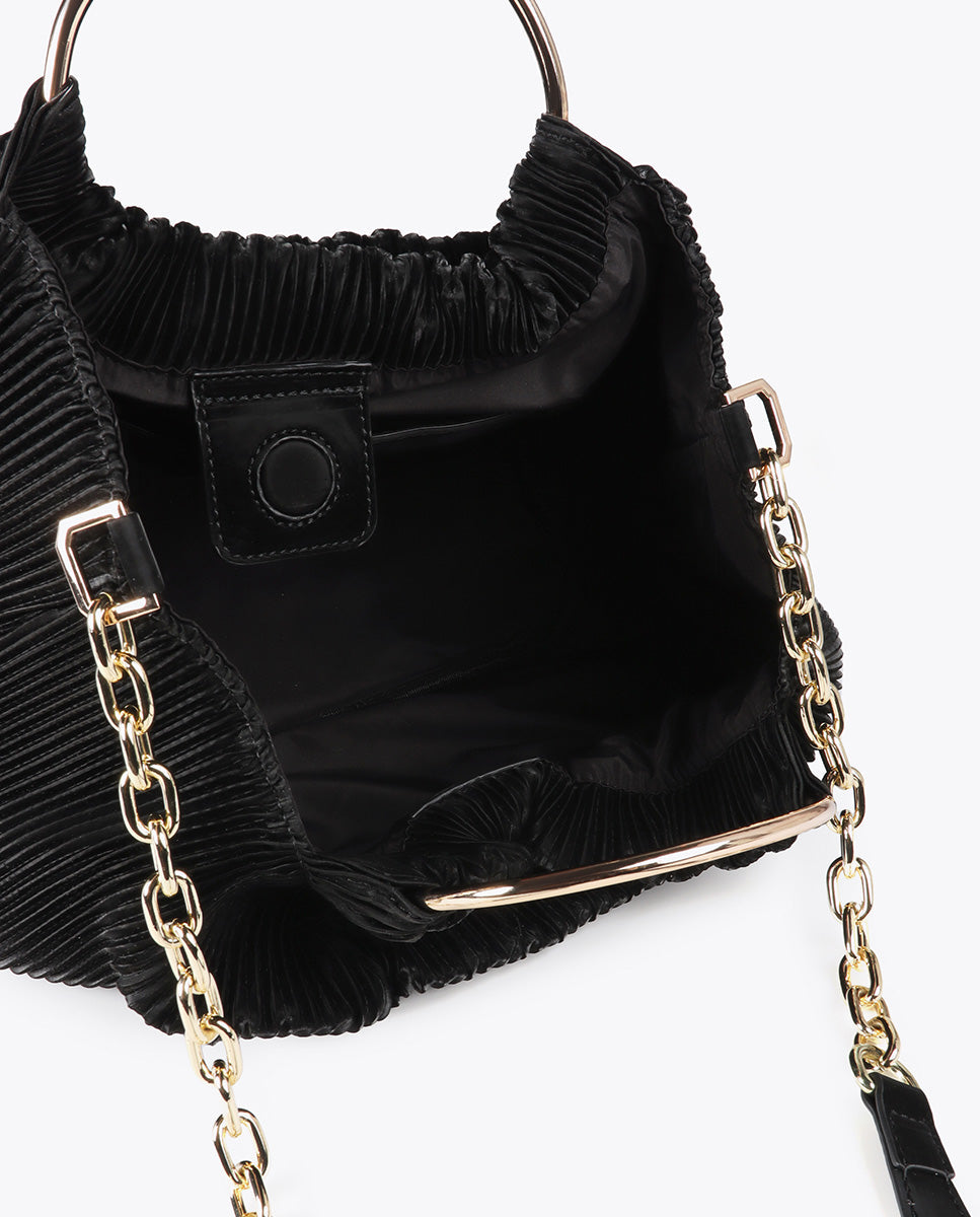 Pleated Faux Leather Effect Bag with 'bags lovers' Tag