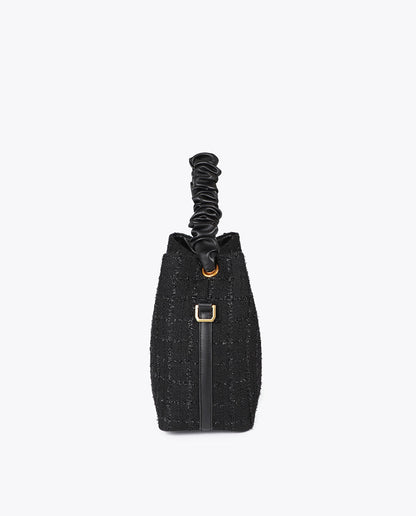 Tweed Bag with Ruched Handle and LC Leopard Logo