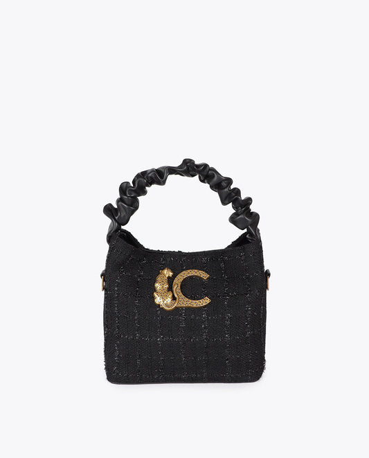 Small Tweed Bag with Ruched Handle and Leopard LC Logo