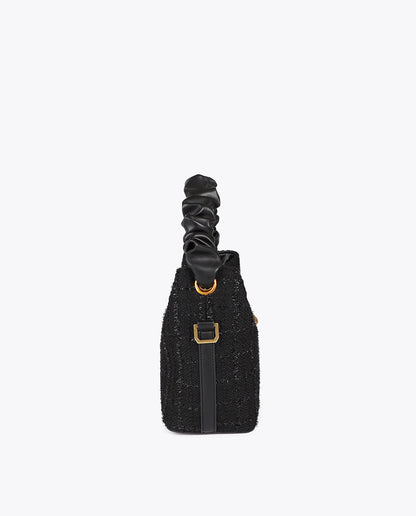 Small Tweed Bag with Ruched Handle and Leopard LC Logo