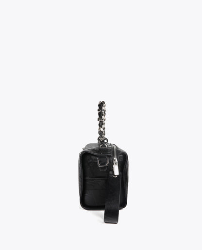 Crinkled Leather Effect Briefcase Bag with Metallic Details and Studs