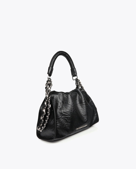 Medium-Sized Bag with Crinkled Leather Effect and XL Studs