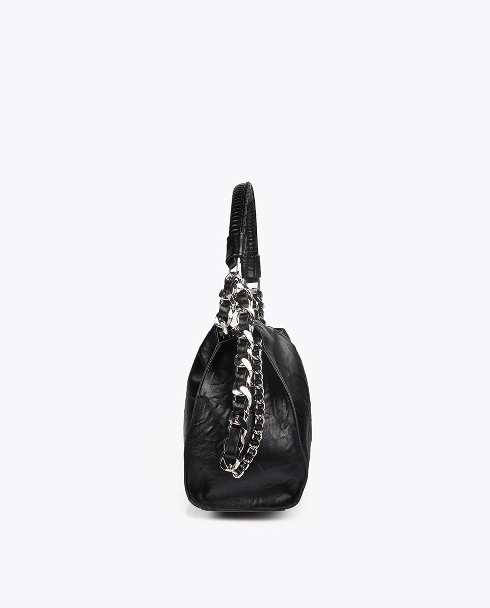 Medium-Sized Bag with Crinkled Leather Effect and XL Studs