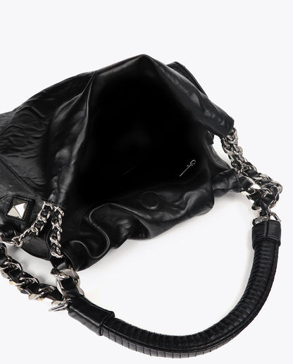 Medium-Sized Bag with Crinkled Leather Effect and XL Studs