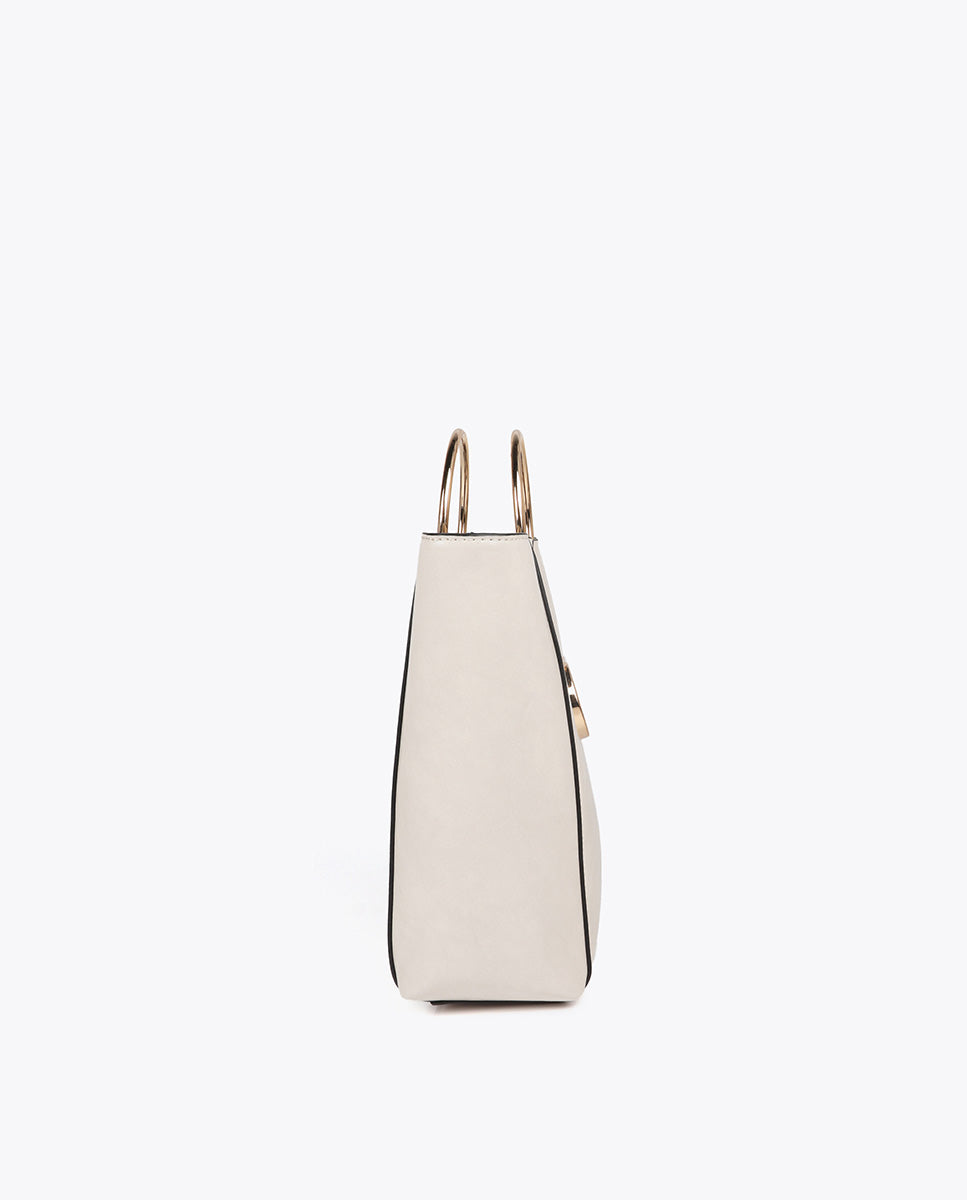Mini shopper with round metal handle in faux leather and oval LC logo