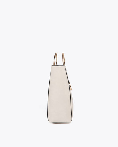 Mini shopper with round metal handle in faux leather and oval LC logo