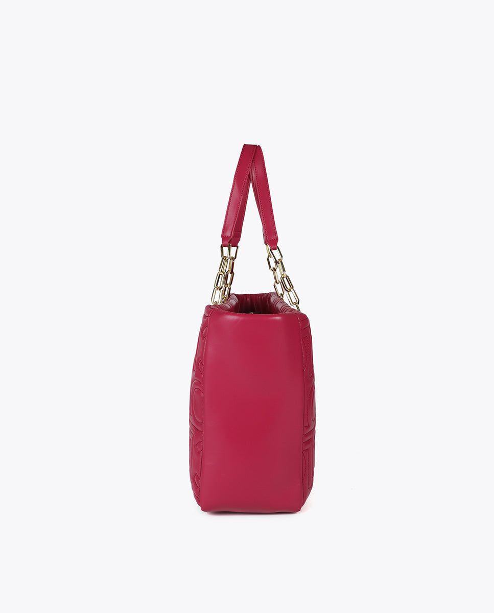Logo Quilted Shopper in Faux Leather with Mixed Chain Handle