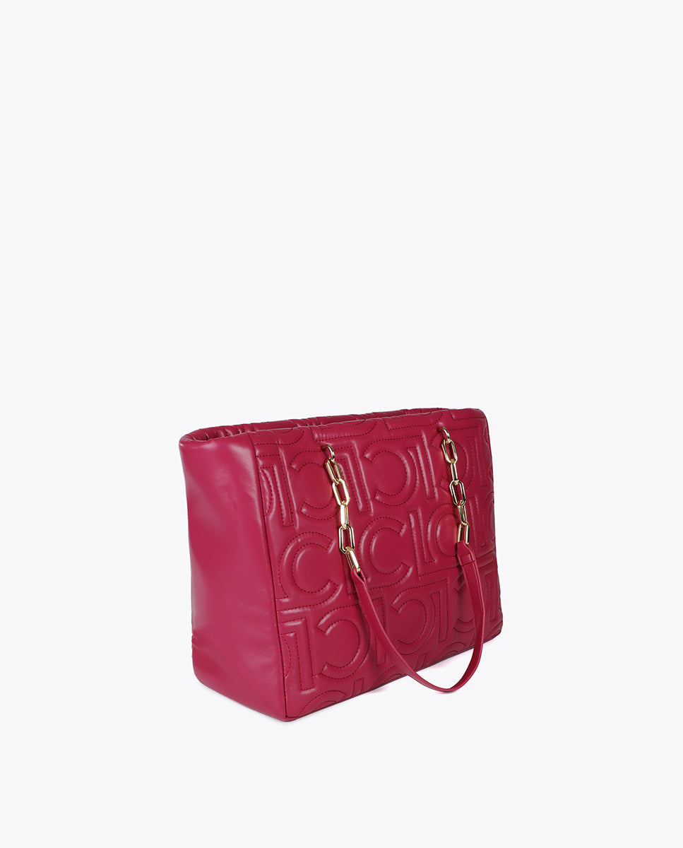 Logo Quilted Shopper in Faux Leather with Mixed Chain Handle