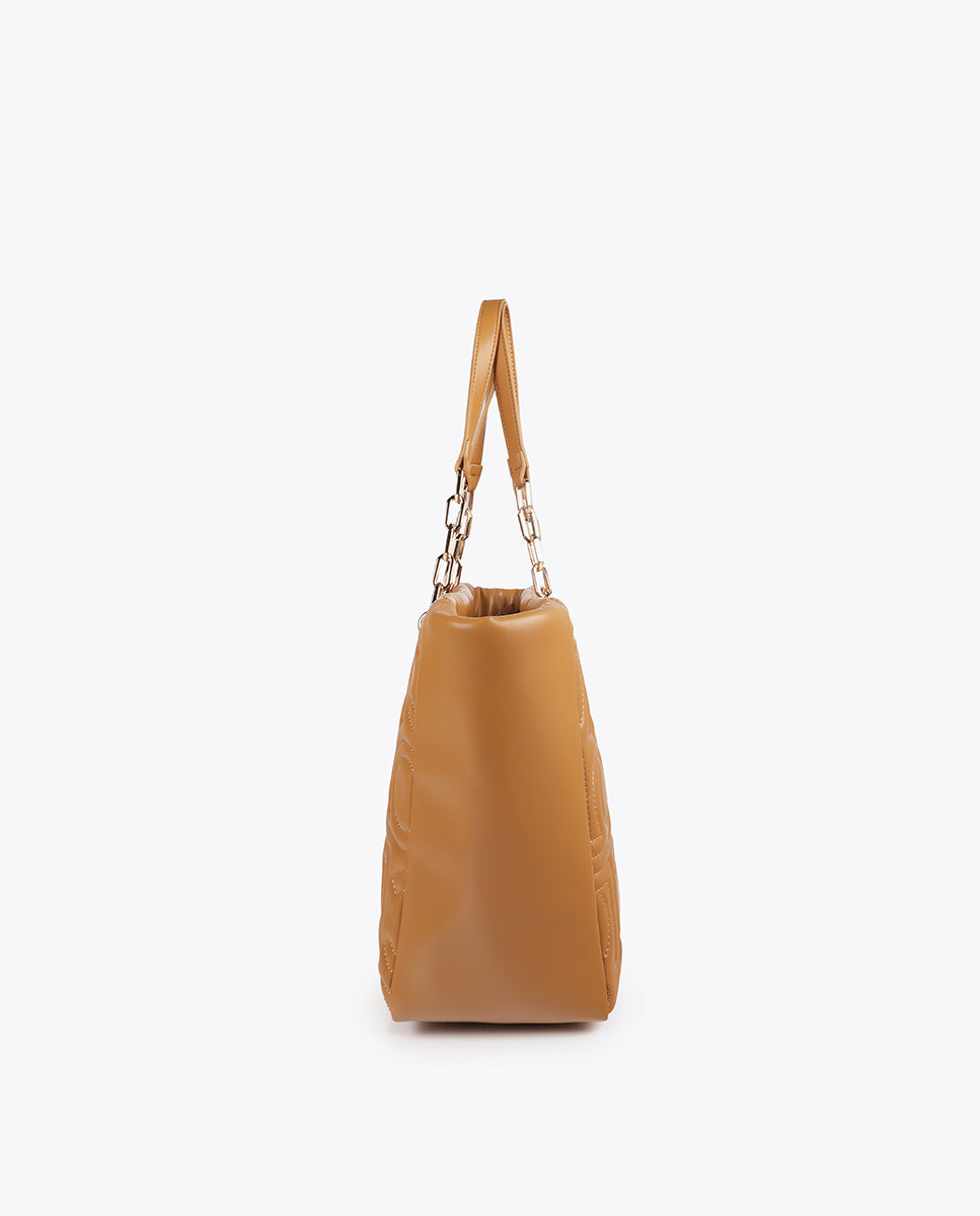 Logo Quilted Shopper in Faux Leather with Mixed Chain Handle
