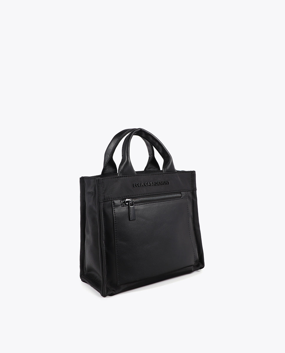Nylon Crossbody Bag with Faux Leather Effect