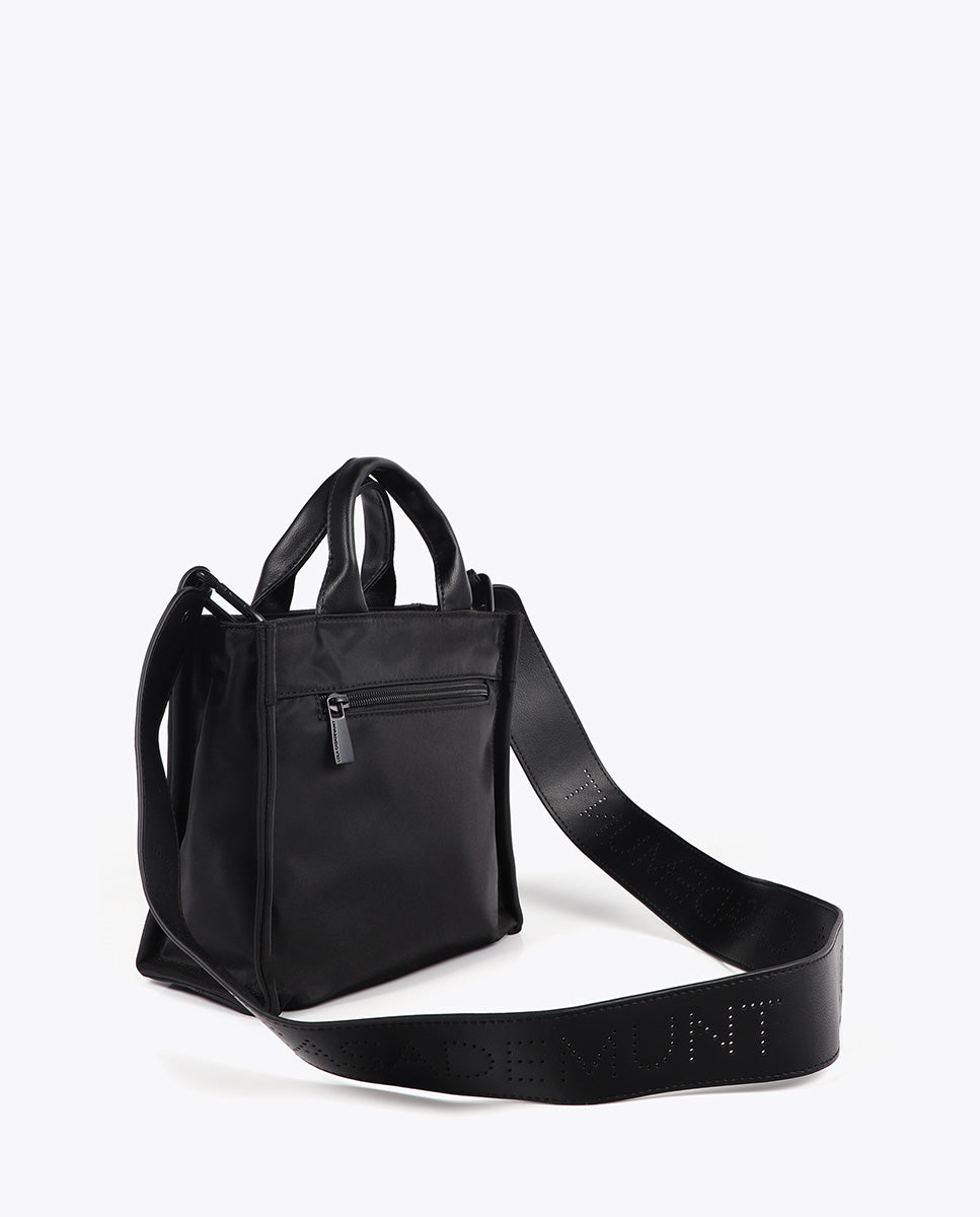 Nylon Crossbody Bag with Faux Leather Effect