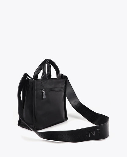 Nylon Crossbody Bag with Faux Leather Effect