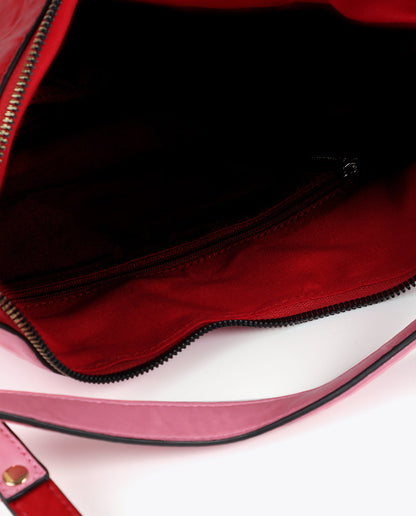 Two-Tone Crinkled Leather Effect Crossbody Bag