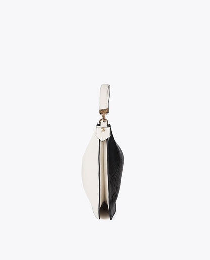 Two-Tone Crinkled Leather Effect Crossbody Bag
