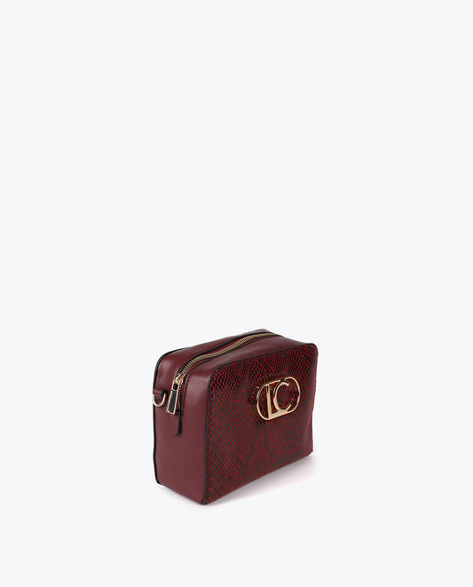 Oval LC Logo Snake Effect Crossbody Bag