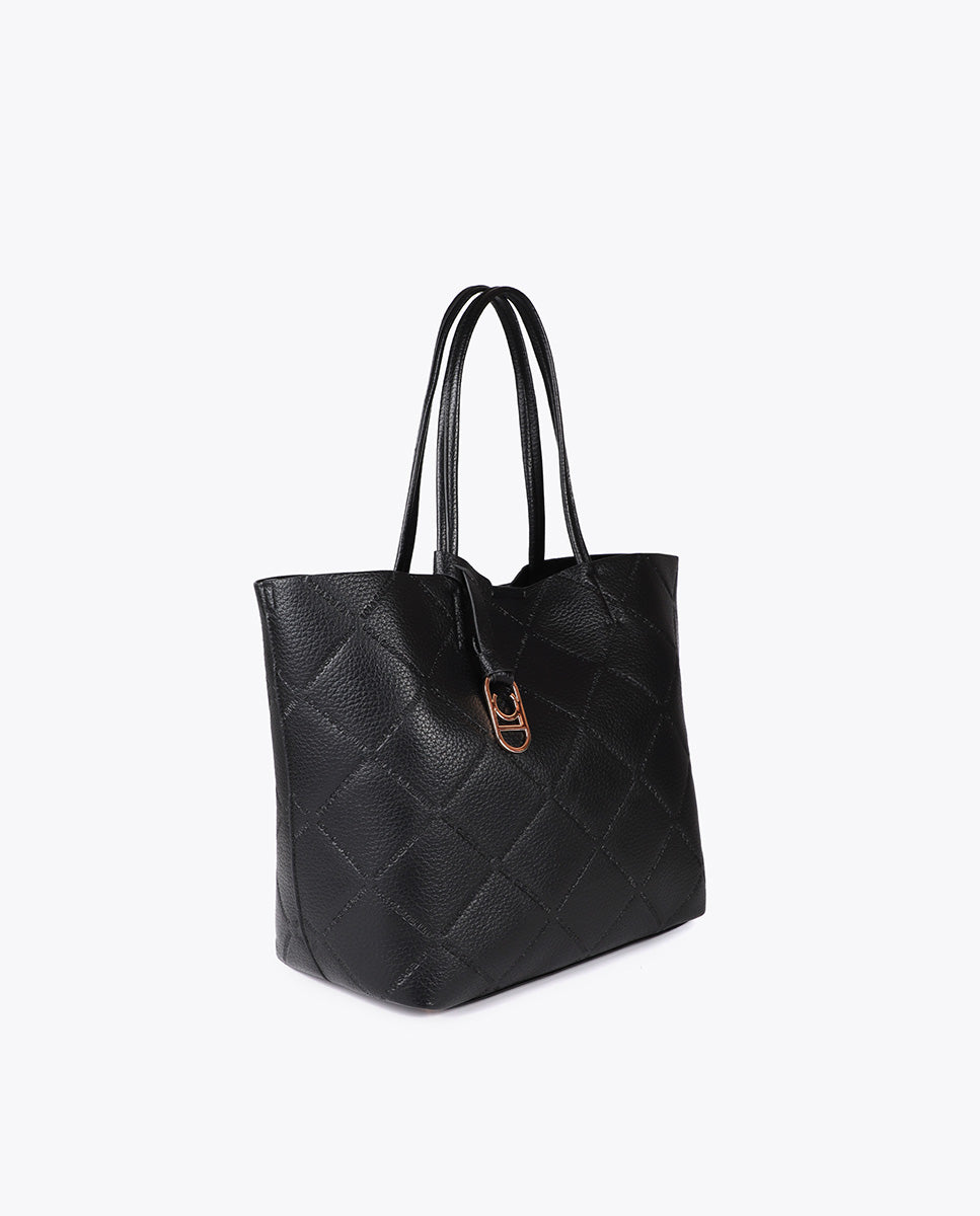 Faux Leather Monogram Shopper with Oval Logo Charm