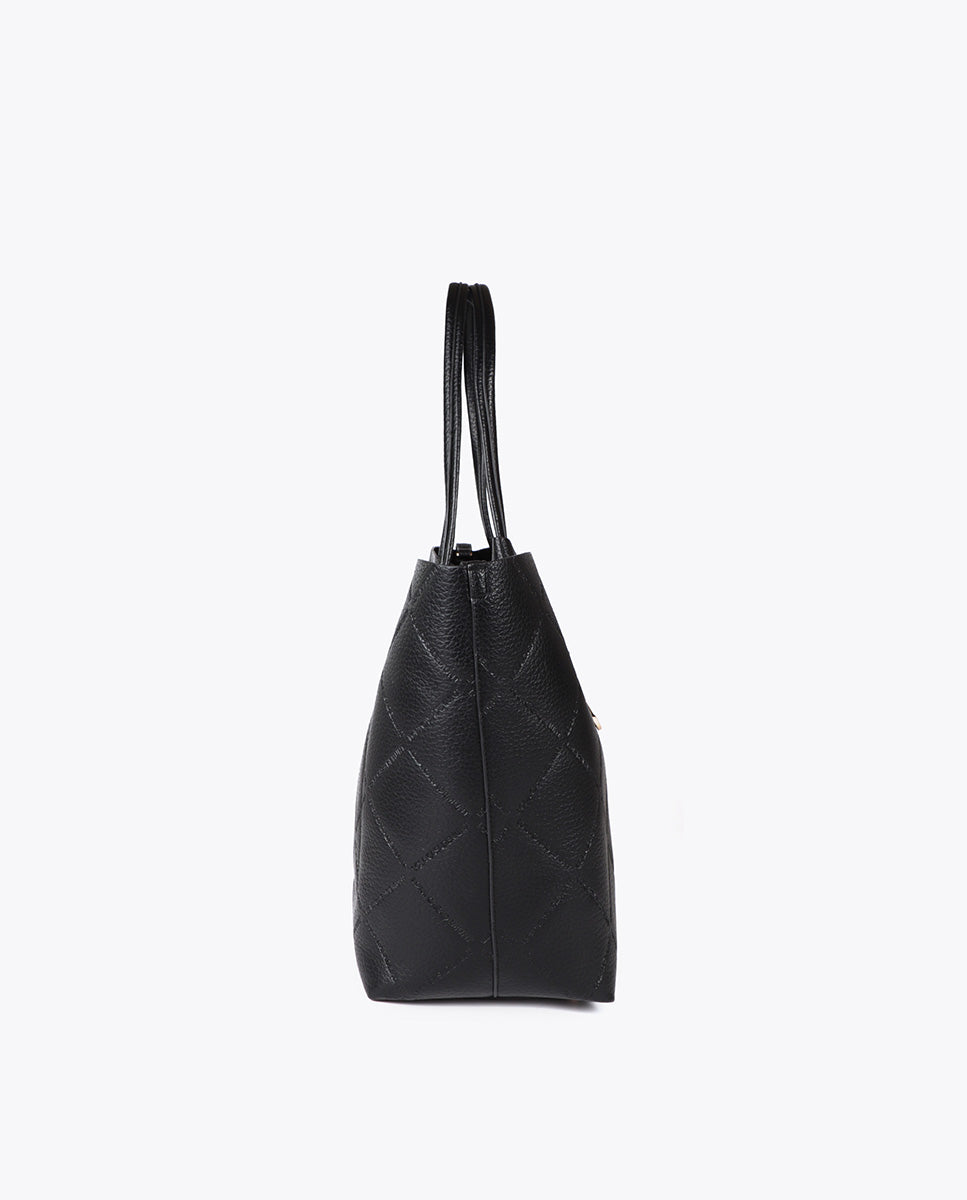 Faux Leather Monogram Shopper with Oval Logo Charm