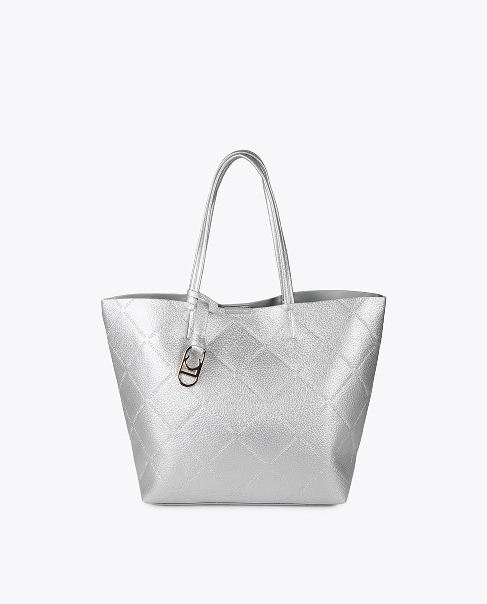 Faux Leather Monogram Shopper with Oval Logo Charm