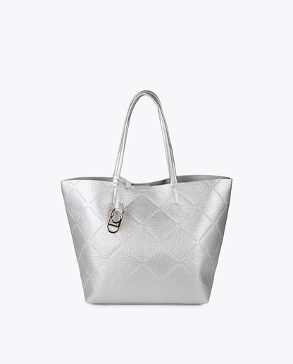 Faux Leather Monogram Shopper with Oval Logo Charm