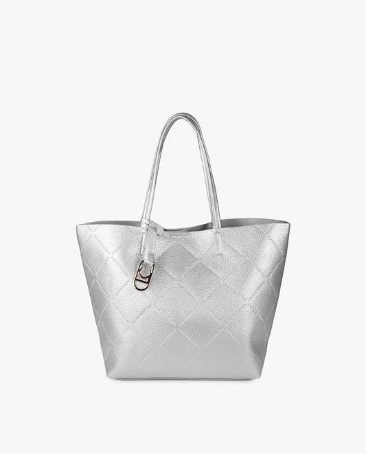 Faux Leather Monogram Shopper with Oval Logo Charm