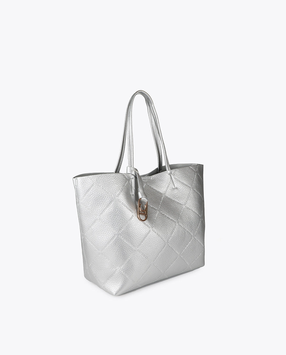 Faux Leather Monogram Shopper with Oval Logo Charm
