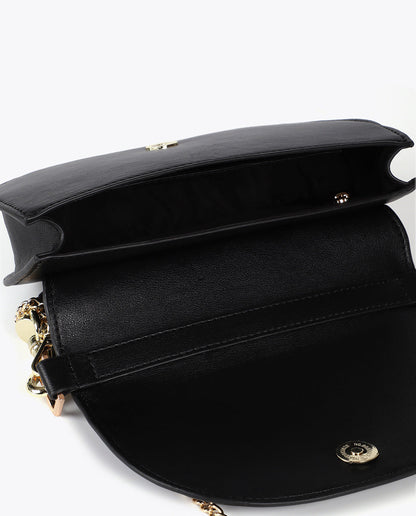 Half-Moon Flap Crossbody with Braided Handle and Metallic Details