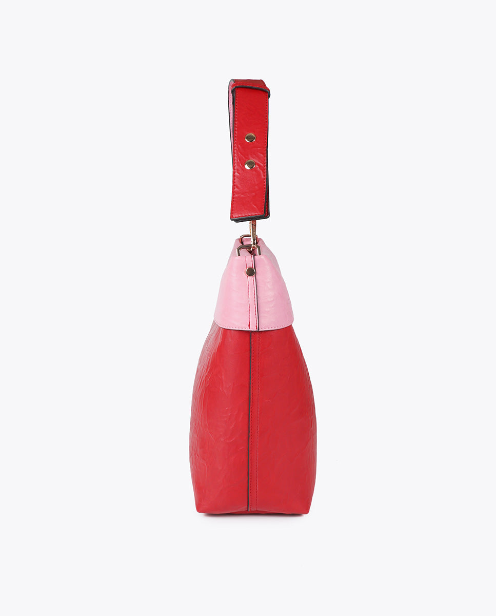 Wrinkled Effect Bicolor Hobo Bag